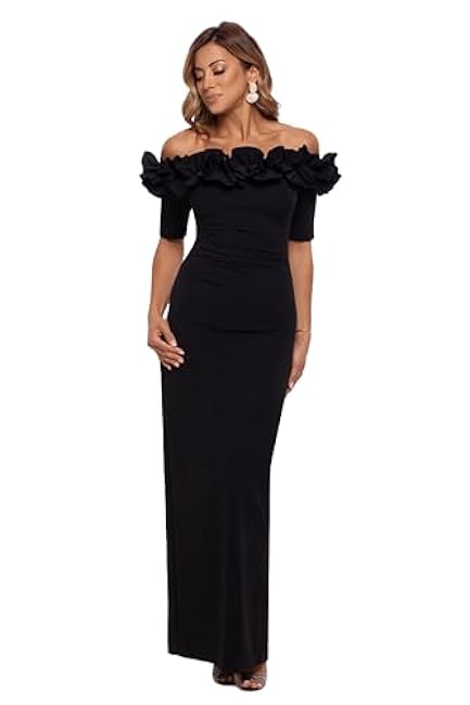 Xscape Women's Long Off The Shoulder Scuba Crepe Dress (Reg and Petite)