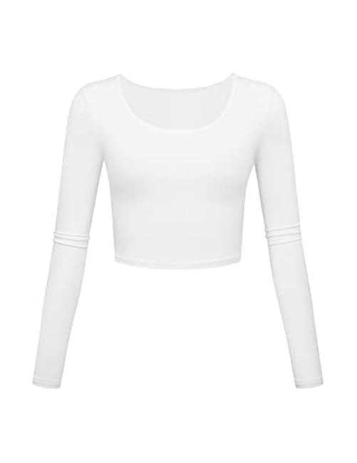 Long Sleeve Crop Tops for Women Workout Basic Clothes for Teen Ladies Fitted Slim Scoop Neck Cute Yoga Shirts