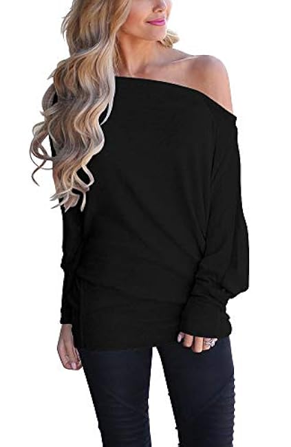 INFITTY Women's Off Shoulder Tops Casual Loose Batwing Sleeve Shirts Tunic Knit Oversized Pullover Sweater