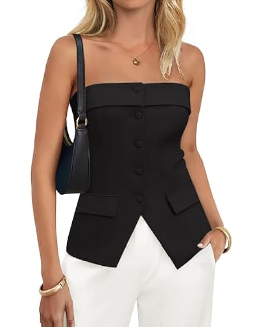 ZESICA Women's 2025 Trendy Strapless Blazer Vests Summer Dressy Tube Vest Tops Elegant Clothes