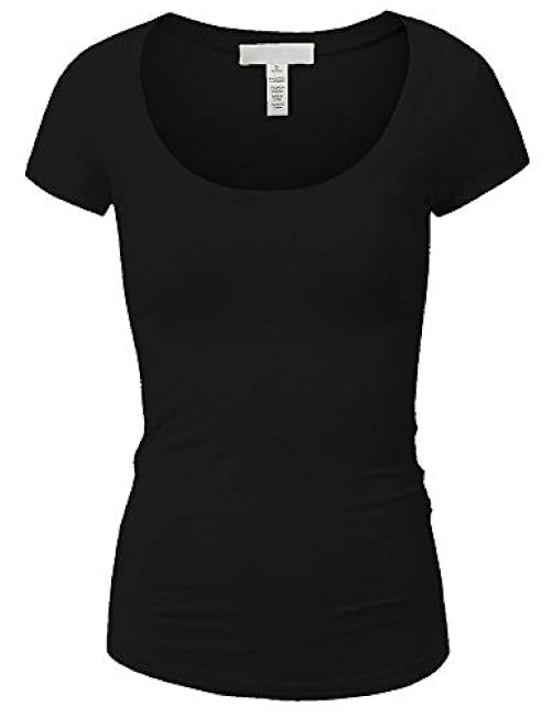 Active Basic Womens Plain Basic Deep Scoop Neck with Cap Short Sleeves