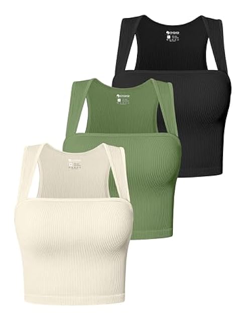 OQQ Women's 3 Piece Tank Tops Strappy Sleeveless Square Neck Stretch Tee Shirts Crop Camis