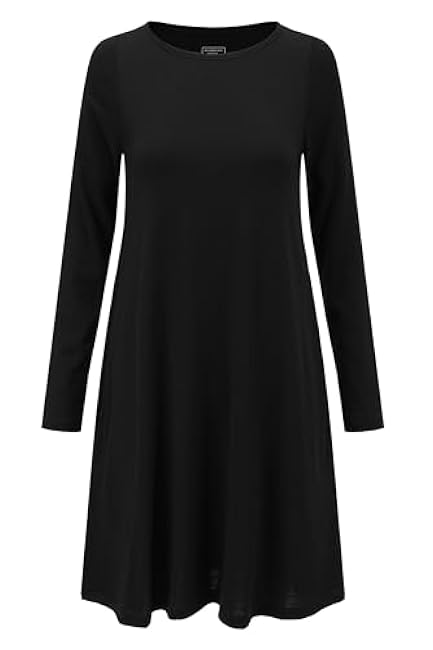 Womens Merino Wool Swing Dress Sleeve Flare with Pockets