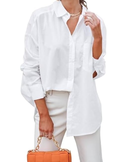 BONITEE Long Sleeve Button Down Shirts for Women 2025 Spring Casual Loose Business Work Blouses Oversized Button Up Tops