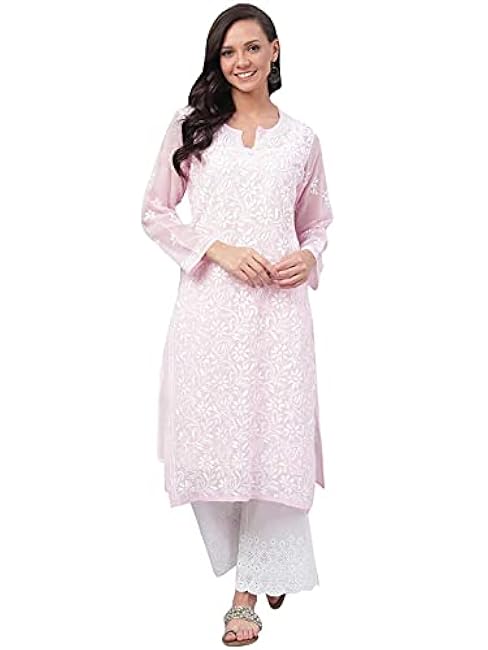 Ada Hand Embroidered Indian Chikankari Georgette Kurti Kurta with Slip for Women A90397