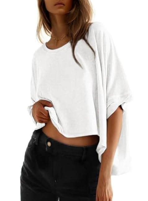 Dokotoo Summer Shirts 2025 Womens Solid T Shirts for Women Loose Oversized Tops Basic Tee
