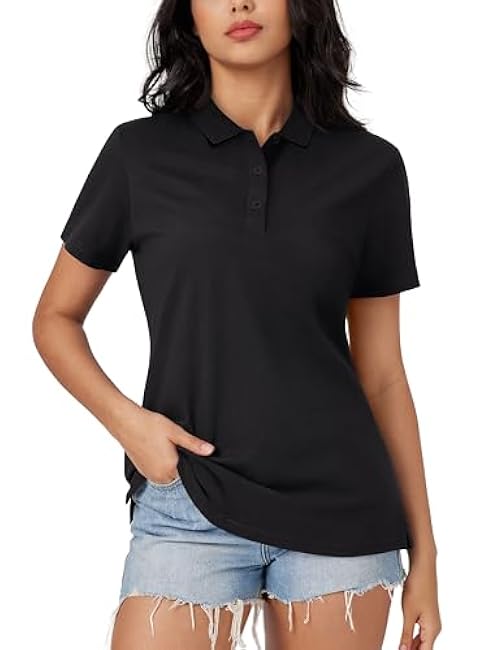 MAGCOMSEN Women's Polo Shirts Cotton 3-Button Short Sleeve Collared Tops Summer Cool Shirt Uniform Casual Shirts