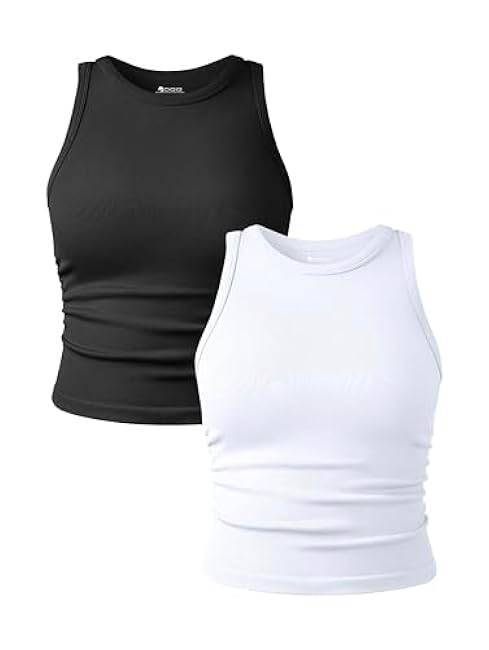 OQQ Women's 2 Piece Tank Tops Crew Neck Sleeveless Basic Stretch Casusal Yoga Crop Camis