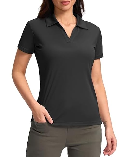 SANTINY Women's Golf Shirt Collared V-Neck Casual Work Tennis Tops UPF50+ Collared Polo Shirts for Women