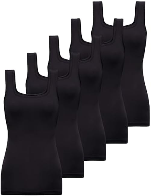 BQTQ 5 Pack Womens Square Neck Tank Tops Sleeveless Ladies Tank Top Undershirts