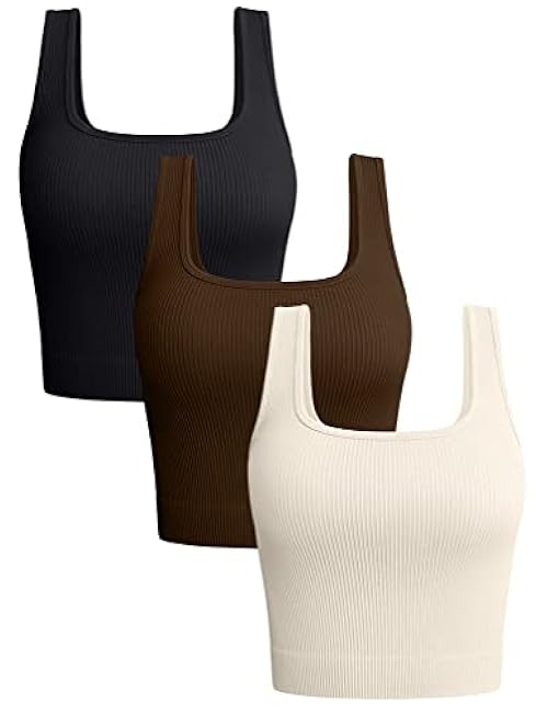 OQQ Women's 3 Piece Tank Tops Ribbed Seamless Workout Exercise Shirts 2025 Summer Basic Camis