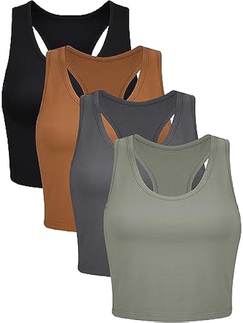 4 Pieces Basic Crop Tank Tops Sleeveless Racerback Crop Cami Top for Women