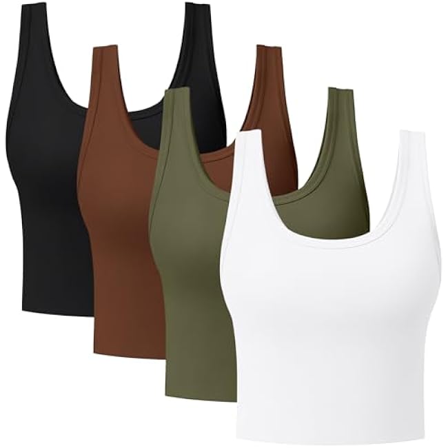 4 Pieces Women's Scoop Neck Tank Tops Cotton Sleeveless Workout Shirts Sports Yoga Crop Top for Women