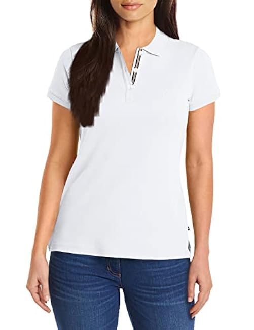 Nautica Women's 3-Button Short Sleeve Breathable 100% Cotton Polo Shirt