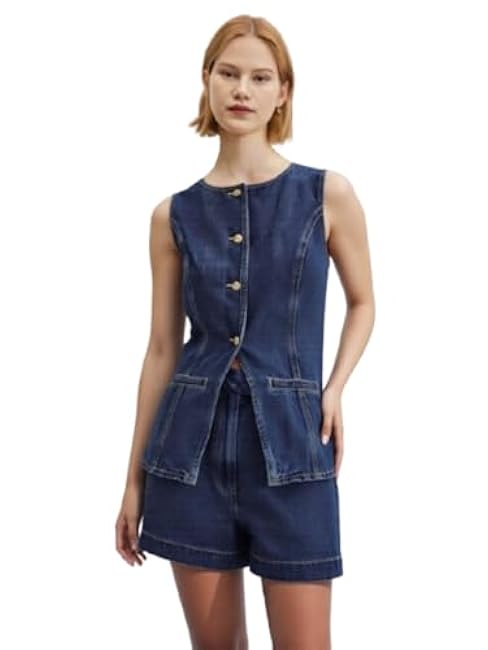 Denim Outfit for Women Two Piece Sets Casual Jean Top Sleeveless Vest High Waist Short Pants Tracksuits