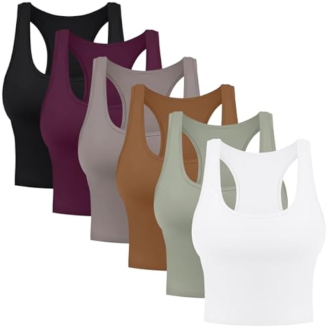 6 Pieces Basic Cotton Crop Tank Tops Sleeveless Racerback Sports Tops Workout Yoga Crop Tops for Women