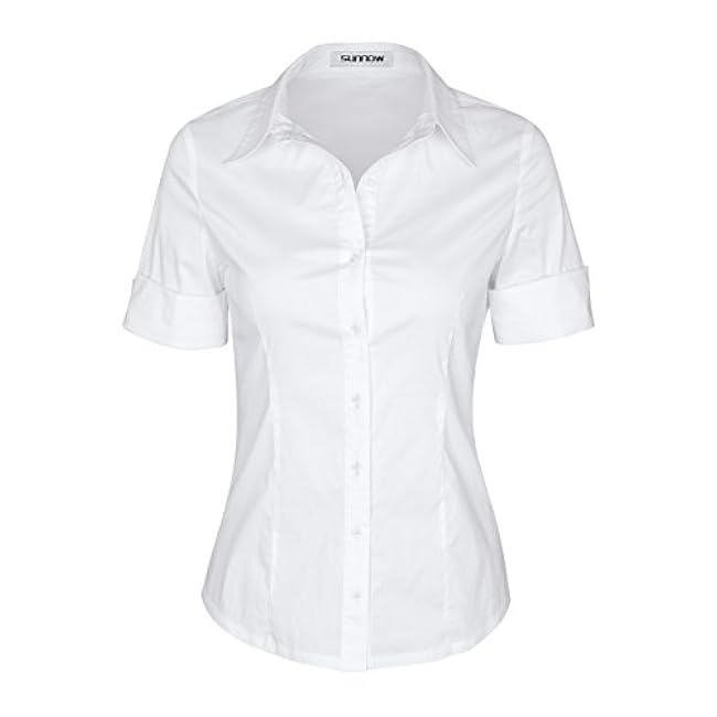 SUNNOW Womens Button Down Shirts Tailored Short Sleeve Shirt Basic Simple Stretch Wrinkle Free Formal Work Blouses