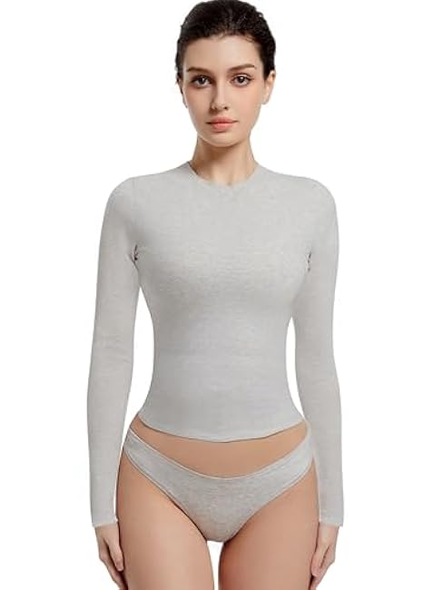Abonlen Long Sleeve Shirts for Women Crewneck Basic Tees T Shirts Fitted Crop Tops Y2k Going Out Tops