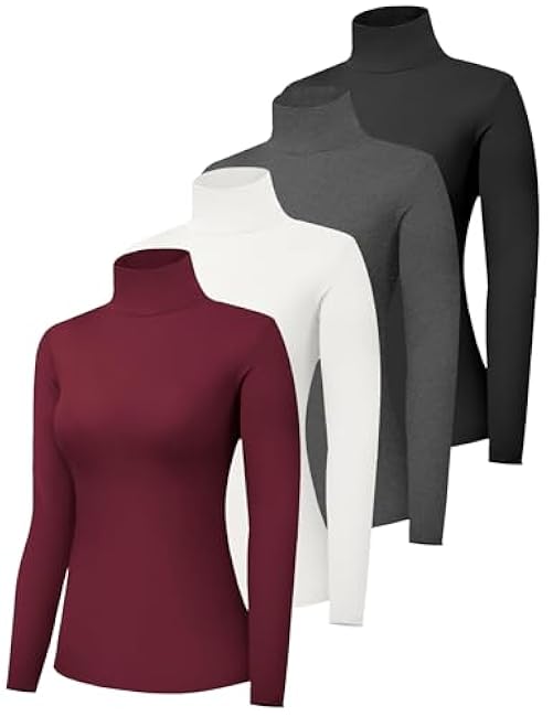 4 Pack Womenﾡﾯs Turtle Neck Long Sleeve Shirts Fall Fashion Turtleneck Baselayer Undershirts Tops Underscrub