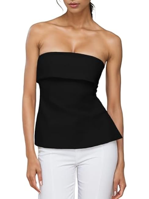 Strapless Tube Tops for Women Backless Going Out Bandeau Top Sexy Trendy Off Shoulder Side Split Summer Bustier Tops