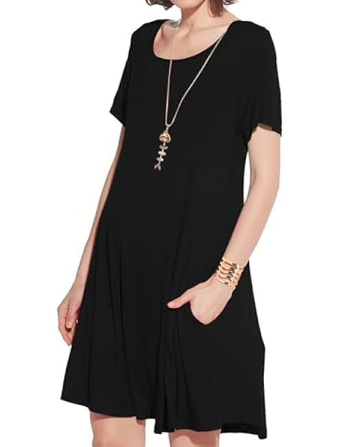 JollieLovin Women's Casual Swing Loose T-Shirt Dress Summer Short Sleeve Dresses with Pockets (Available in Plus Size)