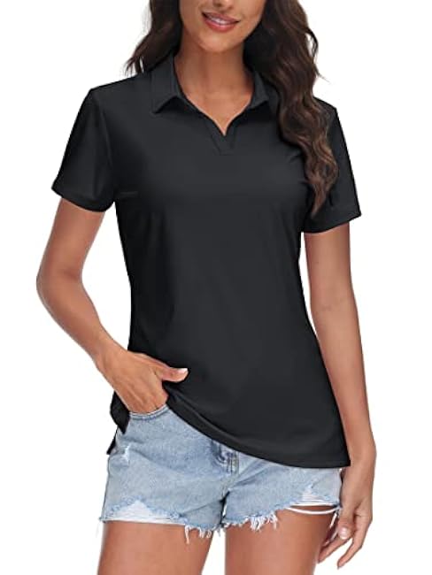 TACVASEN Women's V-Neck Polo Shirts UPF 50+ Short Sleeve Sun Protection Quick Dry Golf Polos Collared Shirt