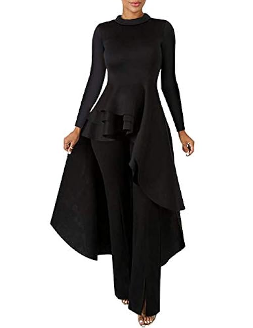 Lrady Womens Casual Shirt Dress High Low Ruffle Blouse Asymmetrical Peplum Tops Long Tunic Dresses