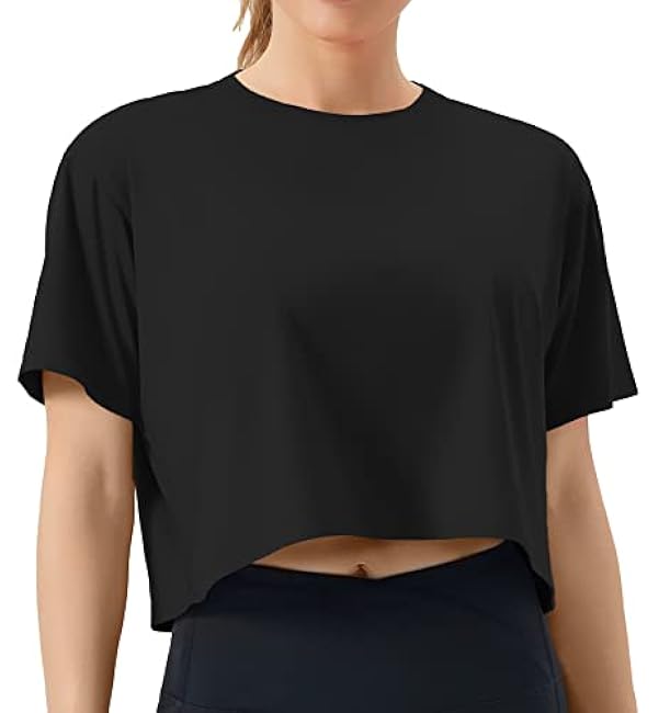 THE GYM PEOPLE Women's Workout Crop Top T-Shirt Short Sleeve Boxy Yoga Running Cropped Basic Tee