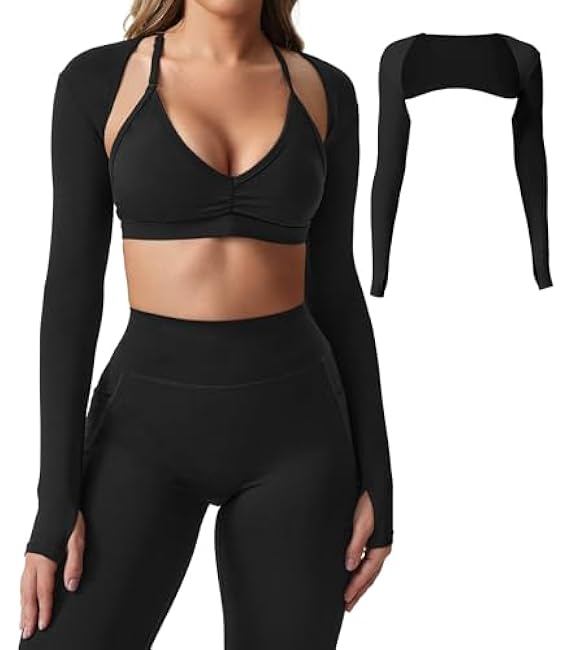 YEOREO Women Crop Top Long Sleeve Bolero Open Front Workout Cropped Shirts Sports Shrug