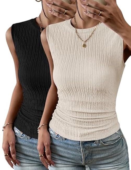 Zeagoo Women's High Neck Tank Top 2025 Summer Casual Ribbed Knit Slim Fitted Basic Textured Sleeveless Shirts