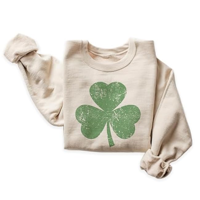 Retro Green Shamrock Sweatshirt - Cute Distressed St Patrick's Day Sweatshirt - Womens Shenanigans Sweatshirt - Lucky Irish Shirt - Four Leaf Clover - Unisex Crewneck Sweatshirt