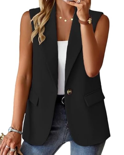2025 Women's Summer Sleeveless Blazer Vest Lightweight Fully-Lined Fashion Casual Work Office Tops with Pockets