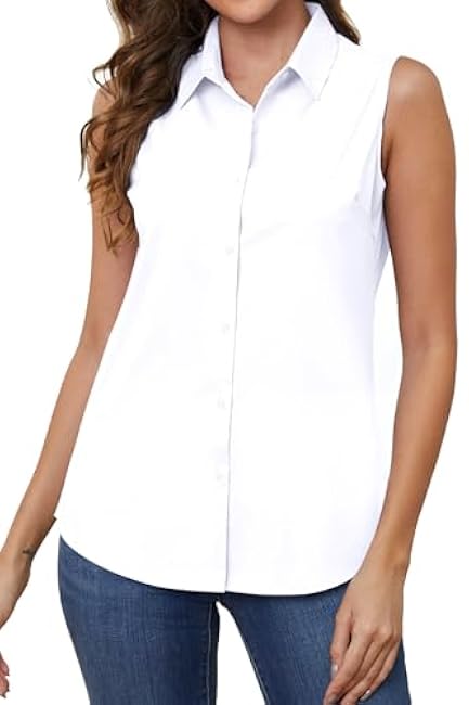 Wrinkle Free Womens Sleeveless Button Down Shirts for Women Stretch Business Office Formal Work Blouses Tops