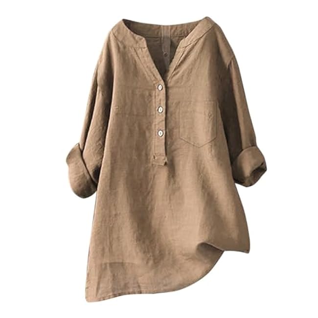 Linen Shirt for Women Breathable Tops Loose Crewneck Tops Womens Daily t Shirts Summer Shirts for Women 2025