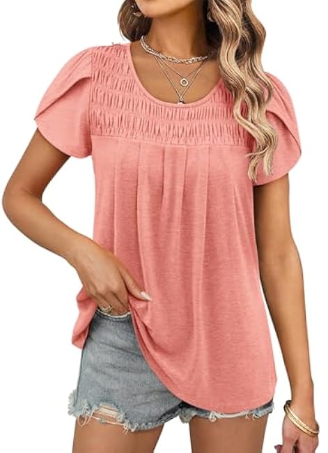 ZOLUCKY Womens Short Sleeve Shirts Floral Summer Tops Ladies Tunic Tops Loose Fit Tunics
