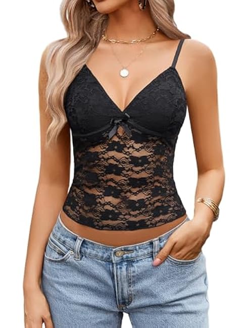 Avidlove Lace Tops for Women V Neck Camisole Top Sleeveless Crop Y2k Tank Going Out Outfits 2025 Trendy