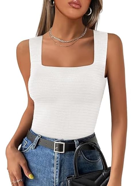 ANRABESS Tank Tops for Women Summer Square Neck Rib Knit Sleeveless Slim Fit Shirts Casual Basic Top 2025 Trendy Outfits