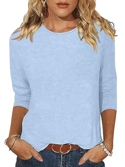 EADINVE Women's Casual 3/4 Sleeve T-Shirts Round Neck Cute Tunic Tops Basic Tees Blouses Loose Fit Pullover