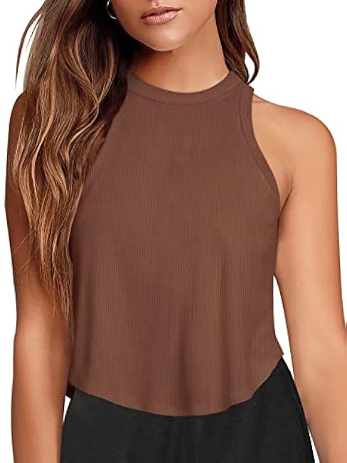 LASLULU Womens Crop Tops Sleeveless Workout Tops Halter Neck Flowy Athletic Shirts Cropped Tank Muscle Tank