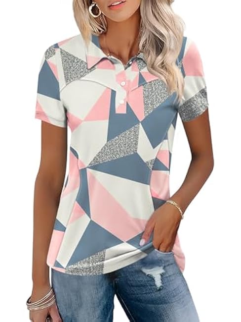 TFSDOD Womens Golf Polo Shirts Collared Short Sleeve T Shirt Lightweight Moisture Wicking Polo Casual 3 Buttons Outfits