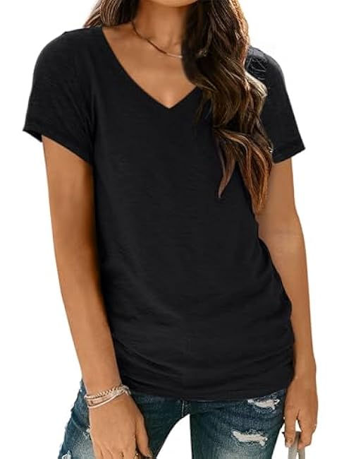AUTOMET T Shirts Short Sleeve V Neck Tees Tops for Women Fashion Trendy Lightweight Soft Casual Summer Outfits Clothes 2025
