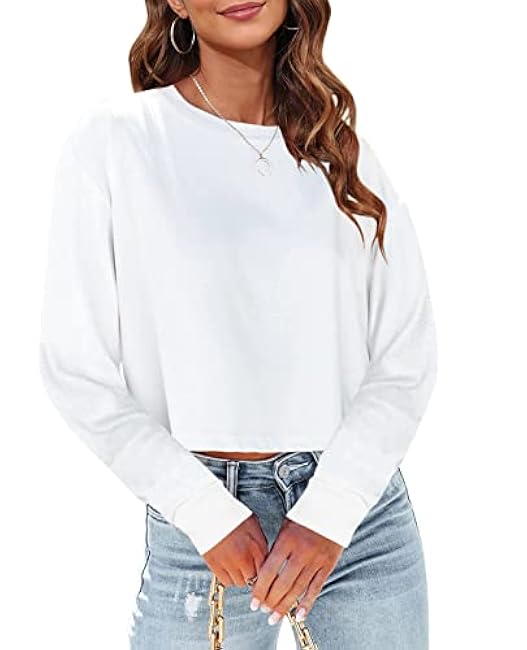 Tankaneo Womens Long Sleeve Crop Tops Loose Fit Cropped Tshirt 2025 Crew Neck Casual Shirts