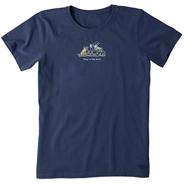 Life is Good. Womens Crusher Tee Jackie And Rocket Play Dirt, Darkest Blue