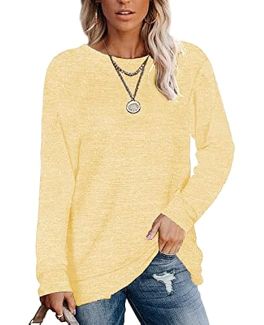 Womens Lightweight Sweatshirts Crewneck Thin Sweaters Long Sleeve Shirts Solid Color Casual Tunic Spring Tops(S-2XL