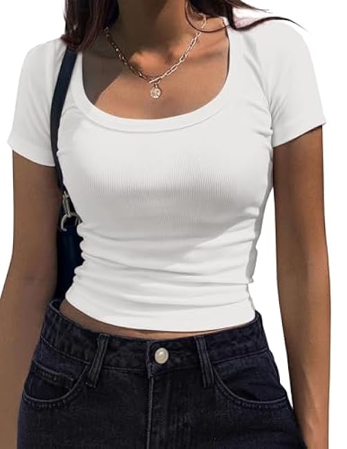 Zeagoo Women's Short Sleeve T Shirts Casual Summer Basic Scoop Neck Slim Fit Rib Knit Business Work Tee Tops