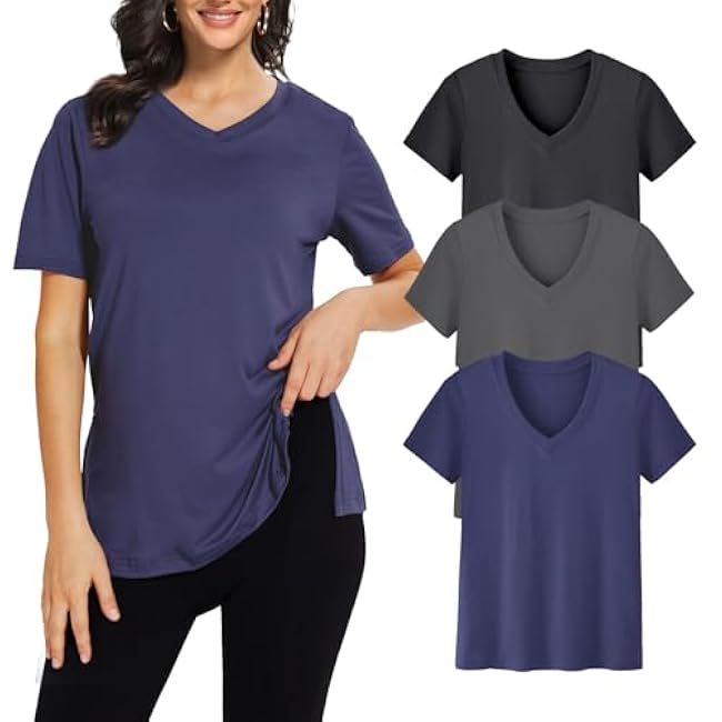 3 Pack V Neck T Shirt for Women Plus Size, Short Sleeve Casual Tops Summer 2025 Basic Tees