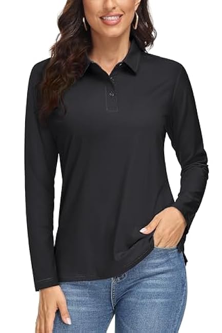 MAGCOMSEN Women's Long Sleeve Golf Shirts UPF 50+ Polo Moisture Wicking 3-Button Placket Casual Shirt for Tennis Sports