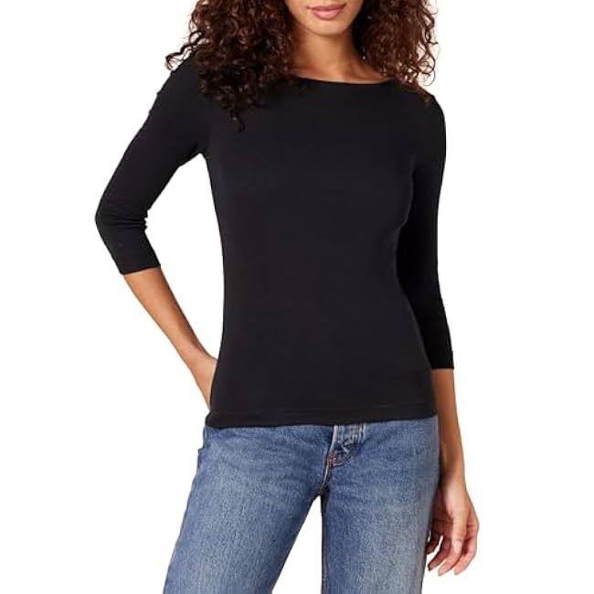 Essentials Women's Slim-Fit 3/4 Sleeve Boat Neck T-Shirt