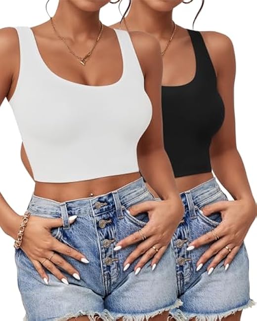 2-3Pcs Tank Tops for Women, U Neck Sleeveless Crop Tops Basic Cropped Racerback Going Out Tops Athletic Sports Shirts