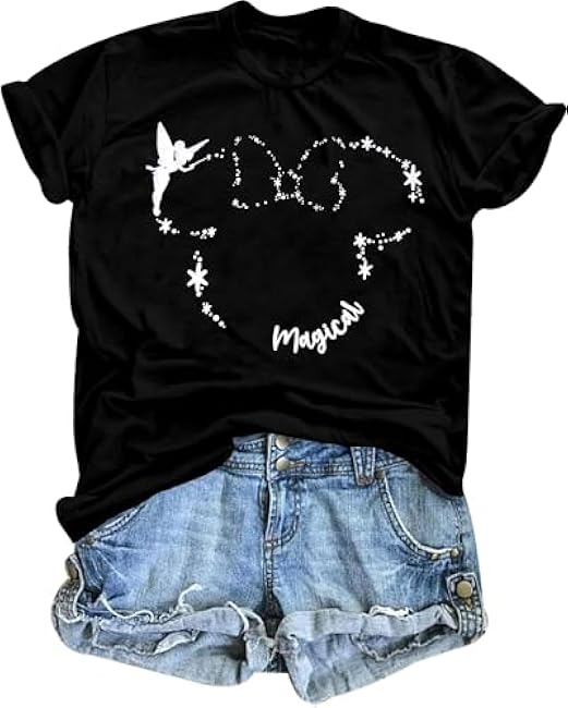 Magical Shirt for Women Believe in Magic Shirts Cute Graphic Printed Tee Family Vacation Short Sleeve Tee Tops